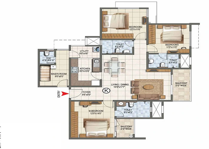 Purva Codename Infinity 3 BHK Floor Plan