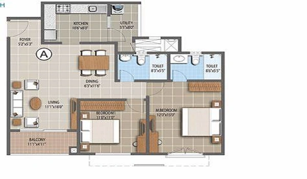 Featured Image of Purva Weaves 2 BHK Apartment Floor Plan